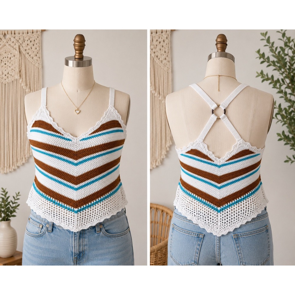 Boho Crochet Striped Cami Handkerchief Hem XL Almost Famous